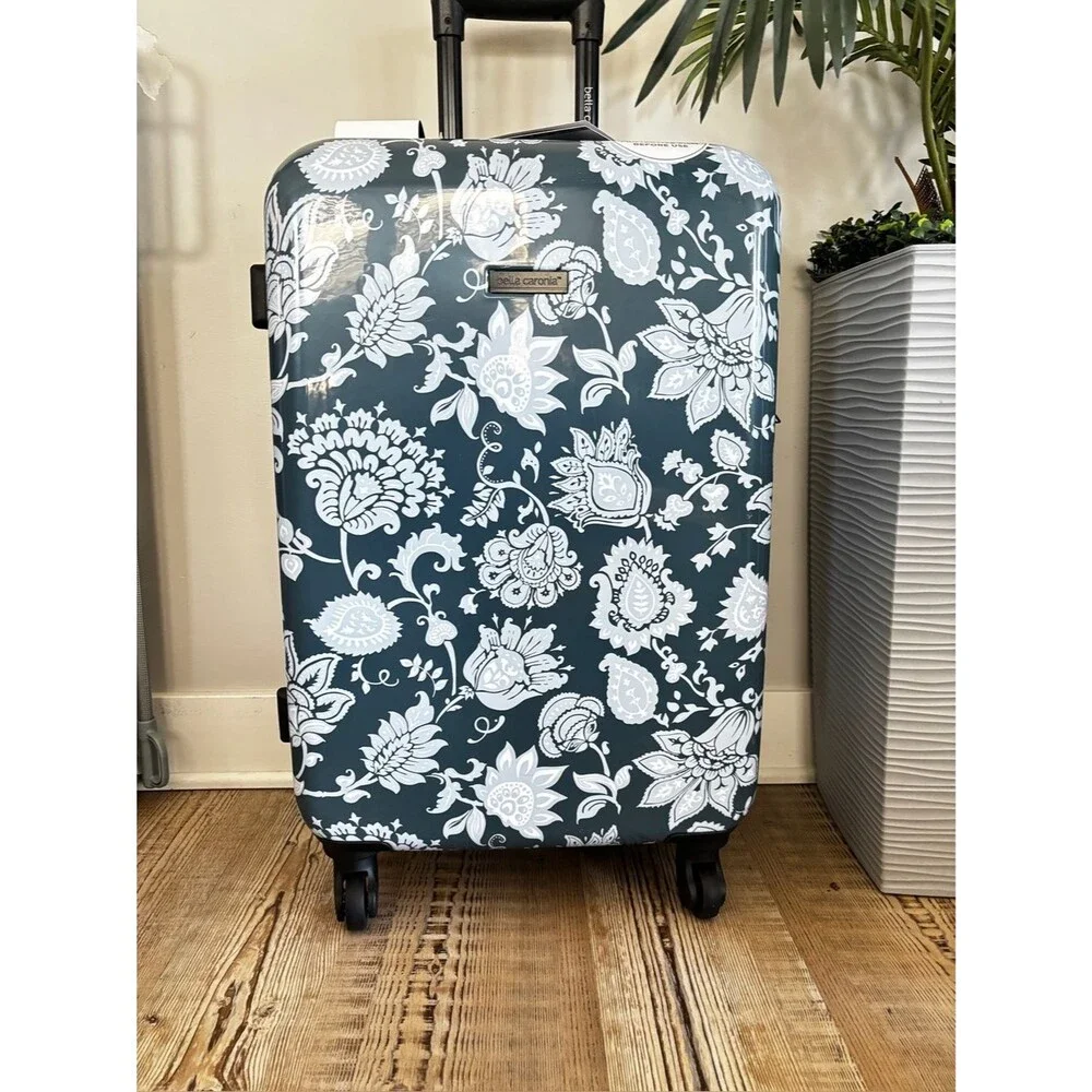 Dalia Collection Navy and White Floral Rolling Shoulder Bag 22”travel bag